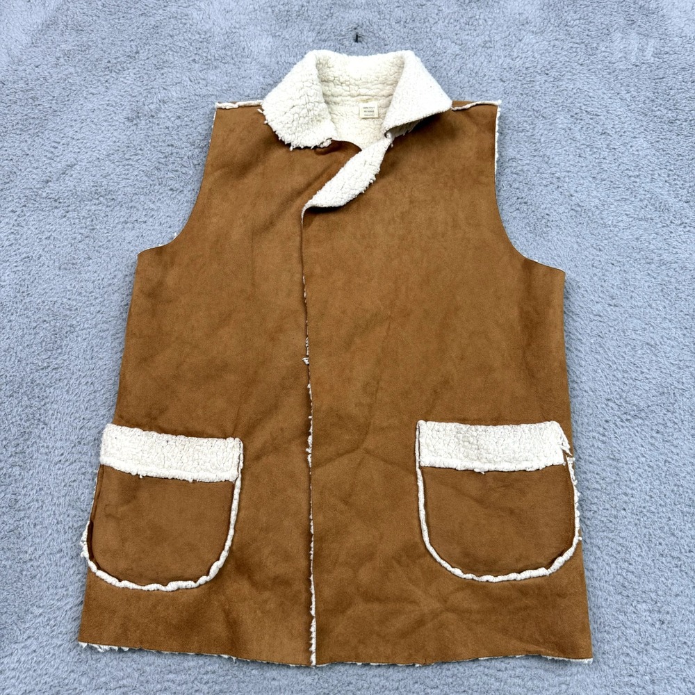 Vintage Cowgirlcore Vest Womens Large Brown Shearling Faux Suede Bohowestern